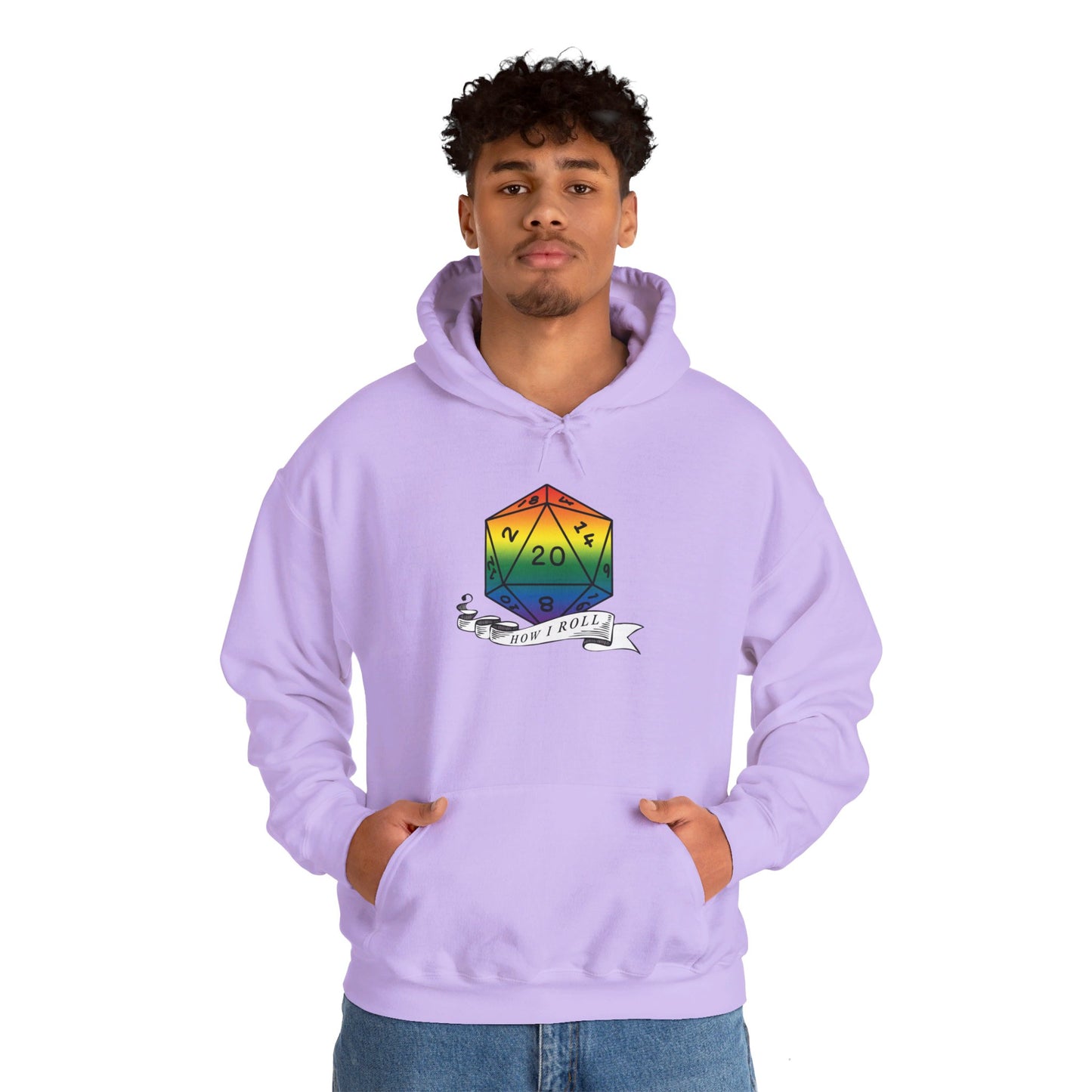 Nerdy Rainbow Flag Pride | How I Roll | Pride Flag D20 Hoodie | Unisex Heavy Blend™ Hooded Sweatshirt