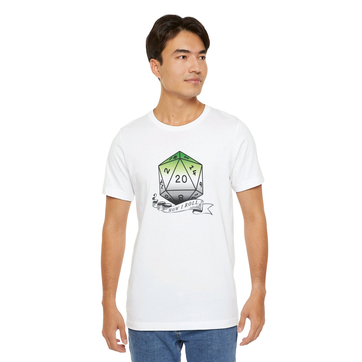 This Is How I Roll | Pride Flag D20 T-Shirt | Unisex T-Shirt | Nerdy Aromantic Pride