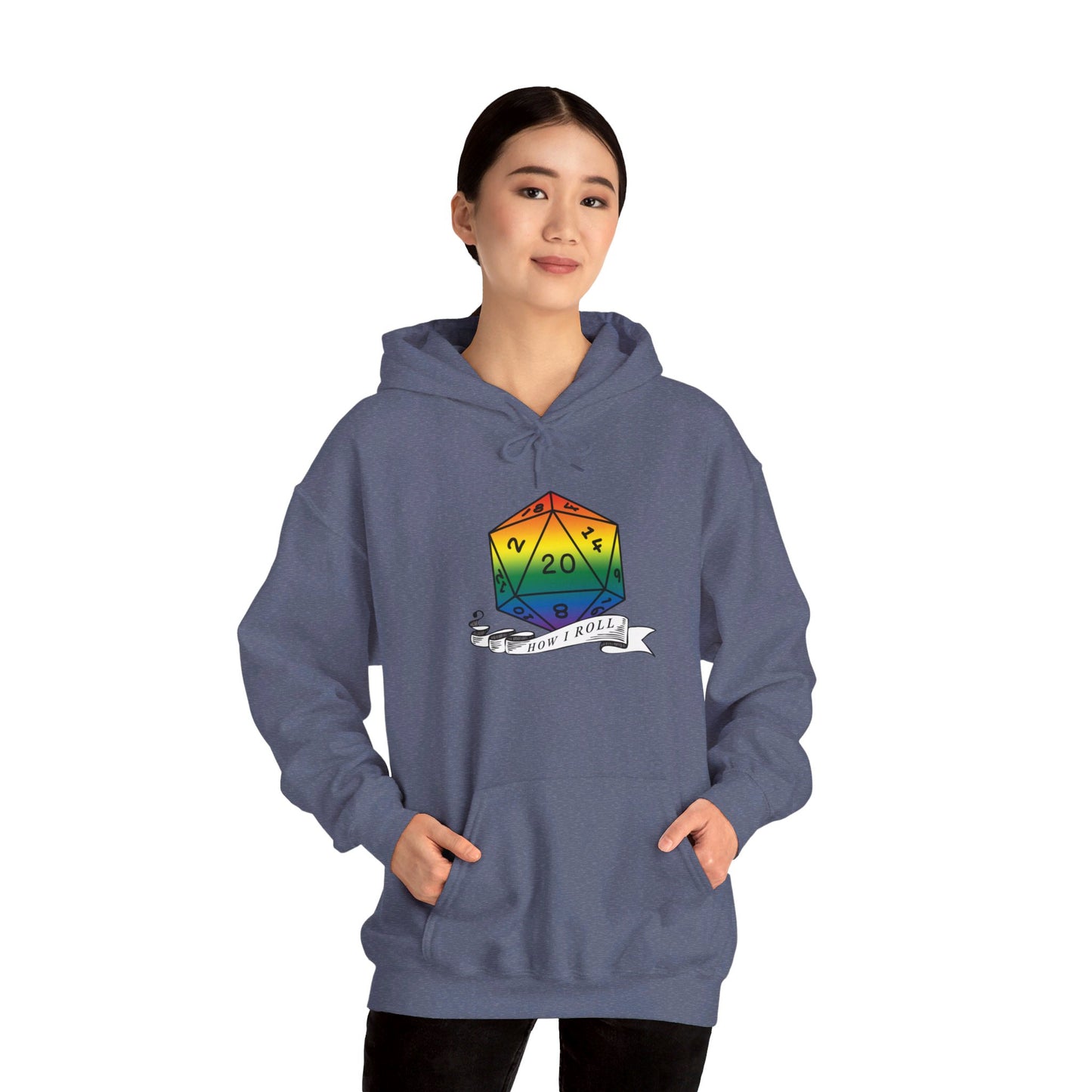 Nerdy Rainbow Flag Pride | How I Roll | Pride Flag D20 Hoodie | Unisex Heavy Blend™ Hooded Sweatshirt