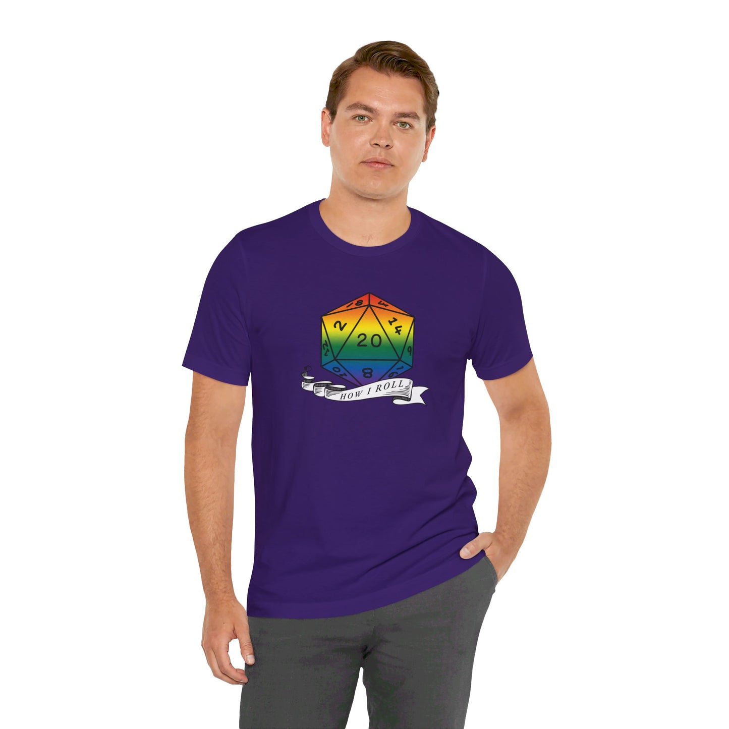 Rainbow Pride D20 "How I Roll" Unisex Jersey Short Sleeve Tee