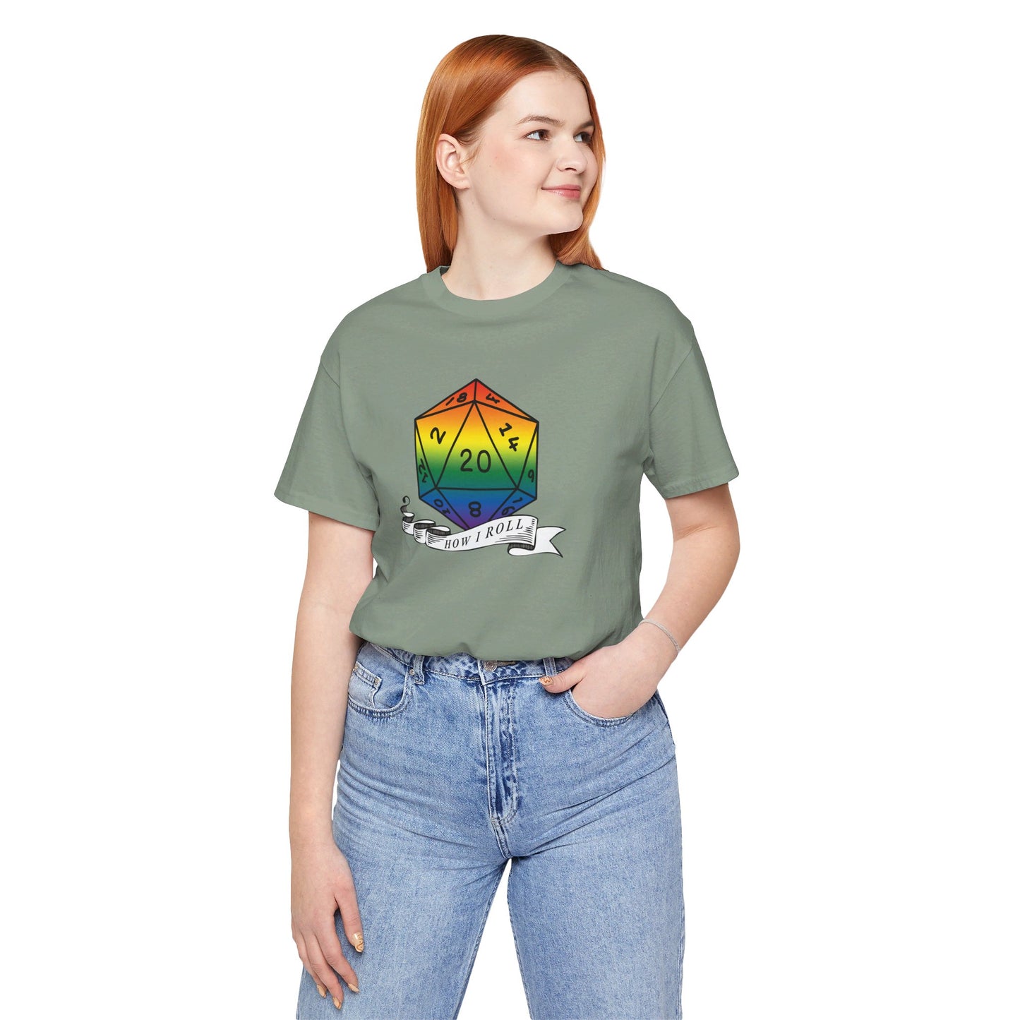 Rainbow Pride D20 "How I Roll" Unisex Jersey Short Sleeve Tee