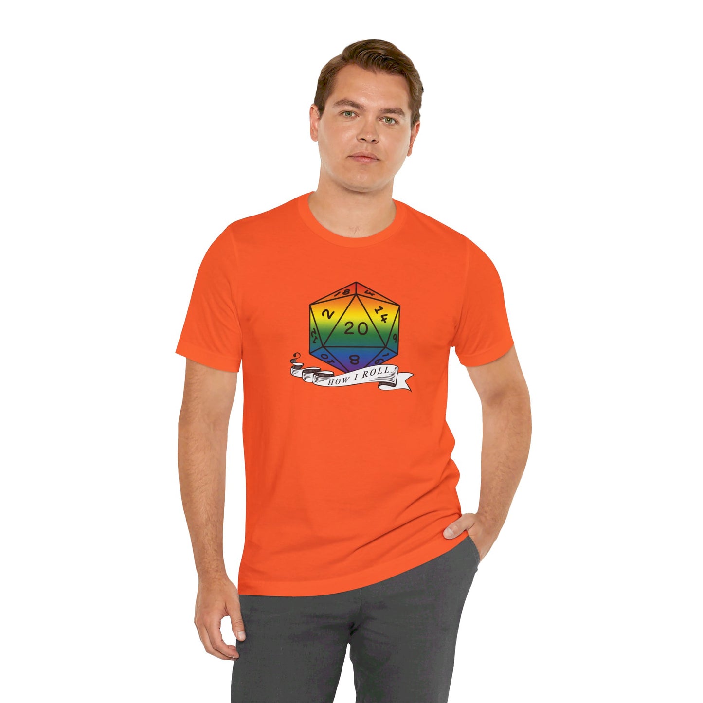 Rainbow Pride D20 "How I Roll" Unisex Jersey Short Sleeve Tee