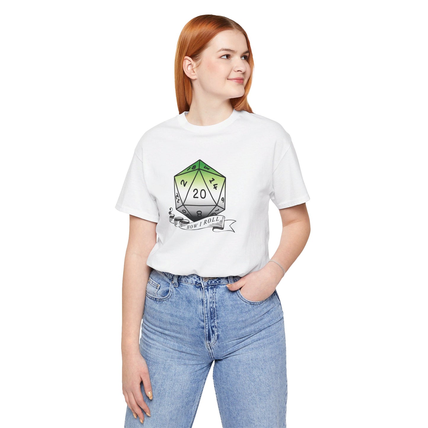 This Is How I Roll | Pride Flag D20 T-Shirt | Unisex T-Shirt | Nerdy Aromantic Pride