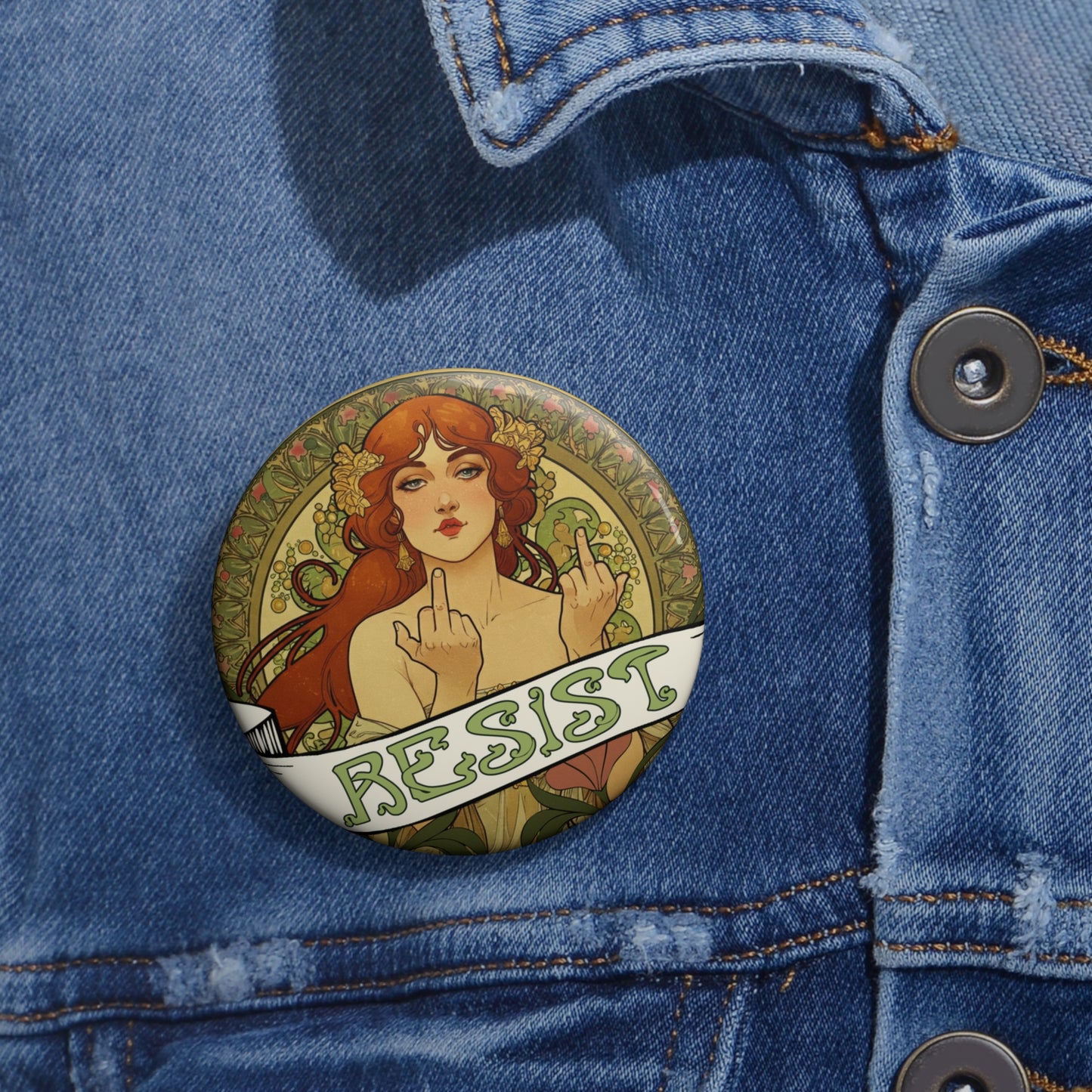 Resist Trump Art Nouveau Activist Political Badge, Custom Pins, Protest Button, Social Justice Pin, Feminist Rally Pin Button