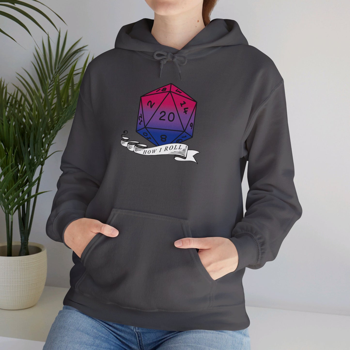 Nerdy Bisexual Pride | How I Roll | Pride Flag D20 Hoodie | Unisex Heavy Blend™ Hooded Sweatshirt