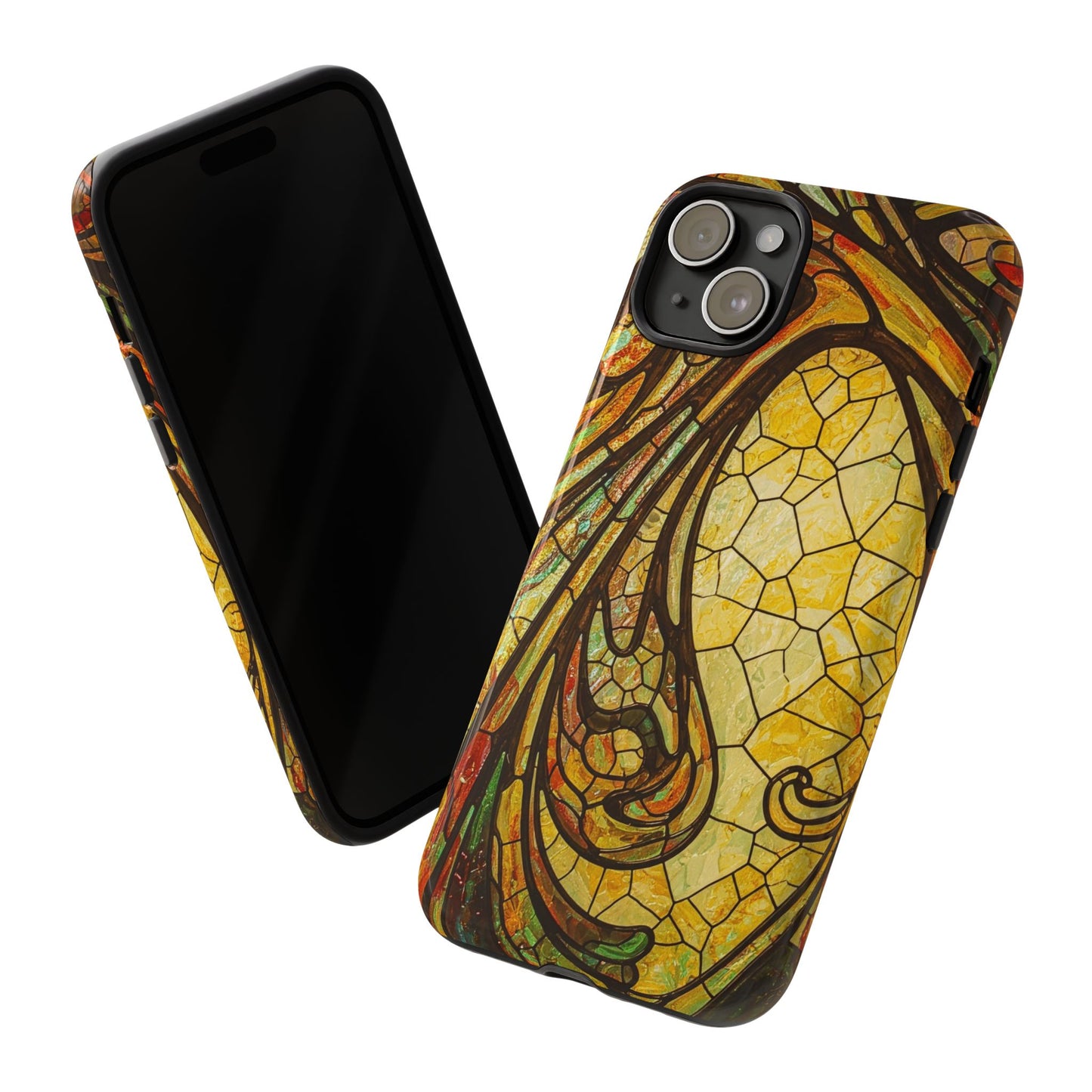 Faux Stained Glass Art Nouveau Style iPhone Case, Tough Cases, Vintage Design, Durable Phone Protector, Earth tones