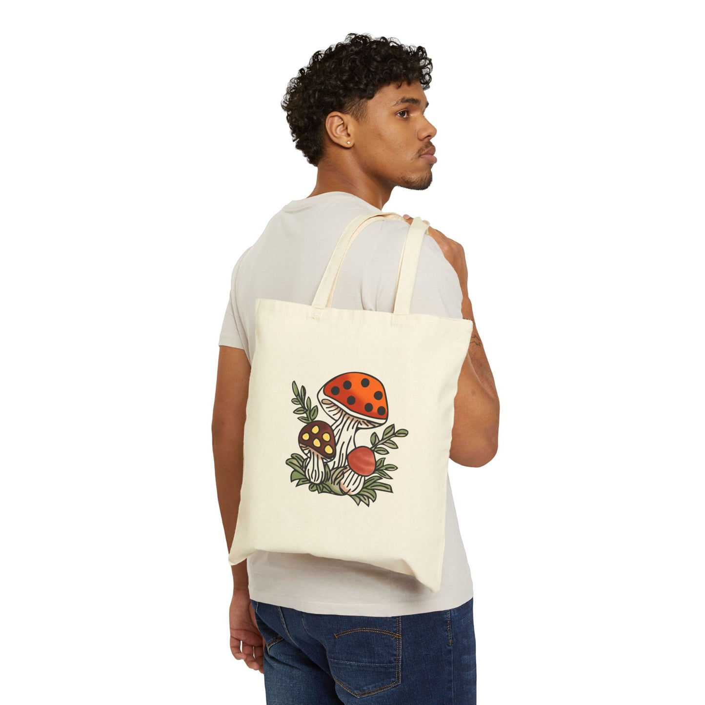 Merry Mushroom Cottage Core Cotton Canvas Tote Bag