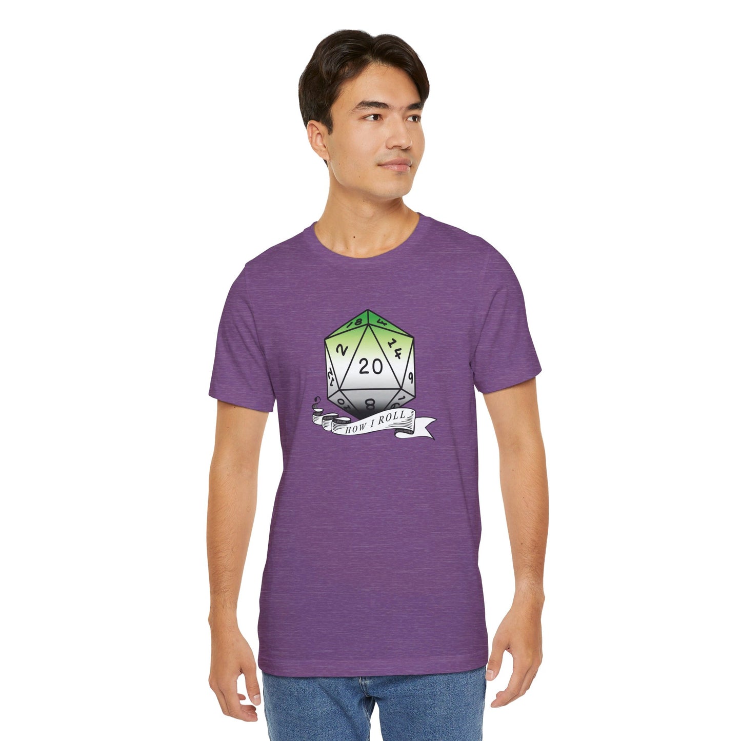This Is How I Roll | Pride Flag D20 T-Shirt | Unisex T-Shirt | Nerdy Aromantic Pride