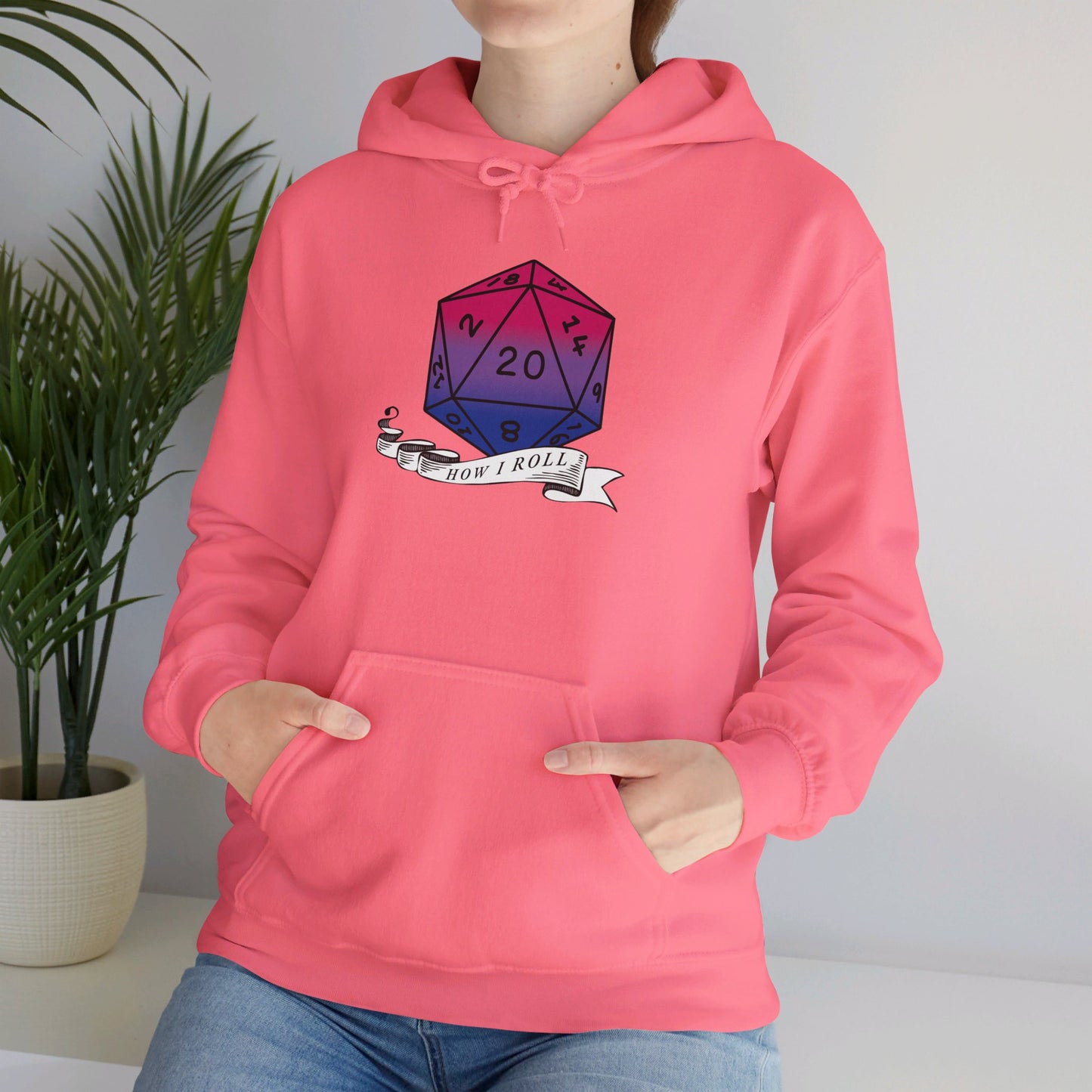 Nerdy Bisexual Pride | How I Roll | Pride Flag D20 Hoodie | Unisex Heavy Blend™ Hooded Sweatshirt