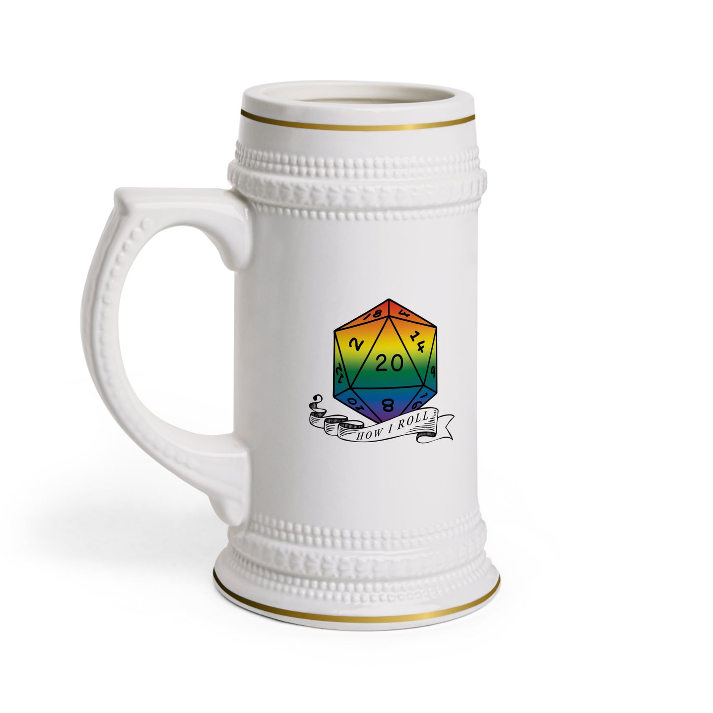 D20 TTRPG Pride Flag Beer Stein Mug 22 oz