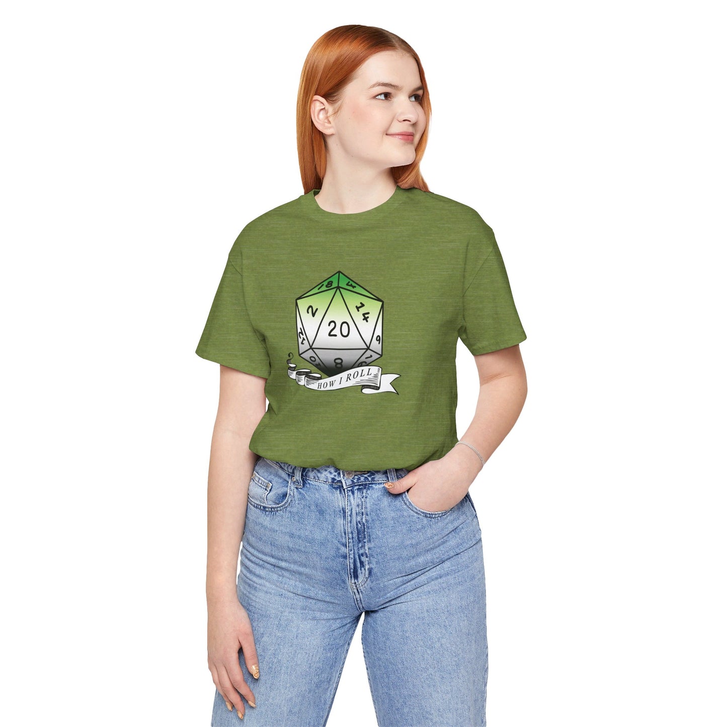 This Is How I Roll | Pride Flag D20 T-Shirt | Unisex T-Shirt | Nerdy Aromantic Pride