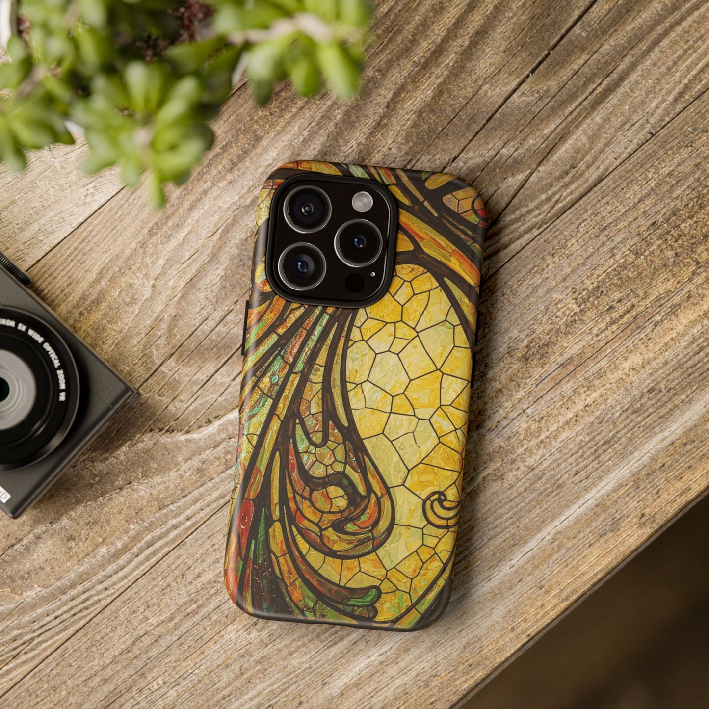 Faux Stained Glass Art Nouveau Style iPhone Case, Tough Cases, Vintage Design, Durable Phone Protector, Earth tones