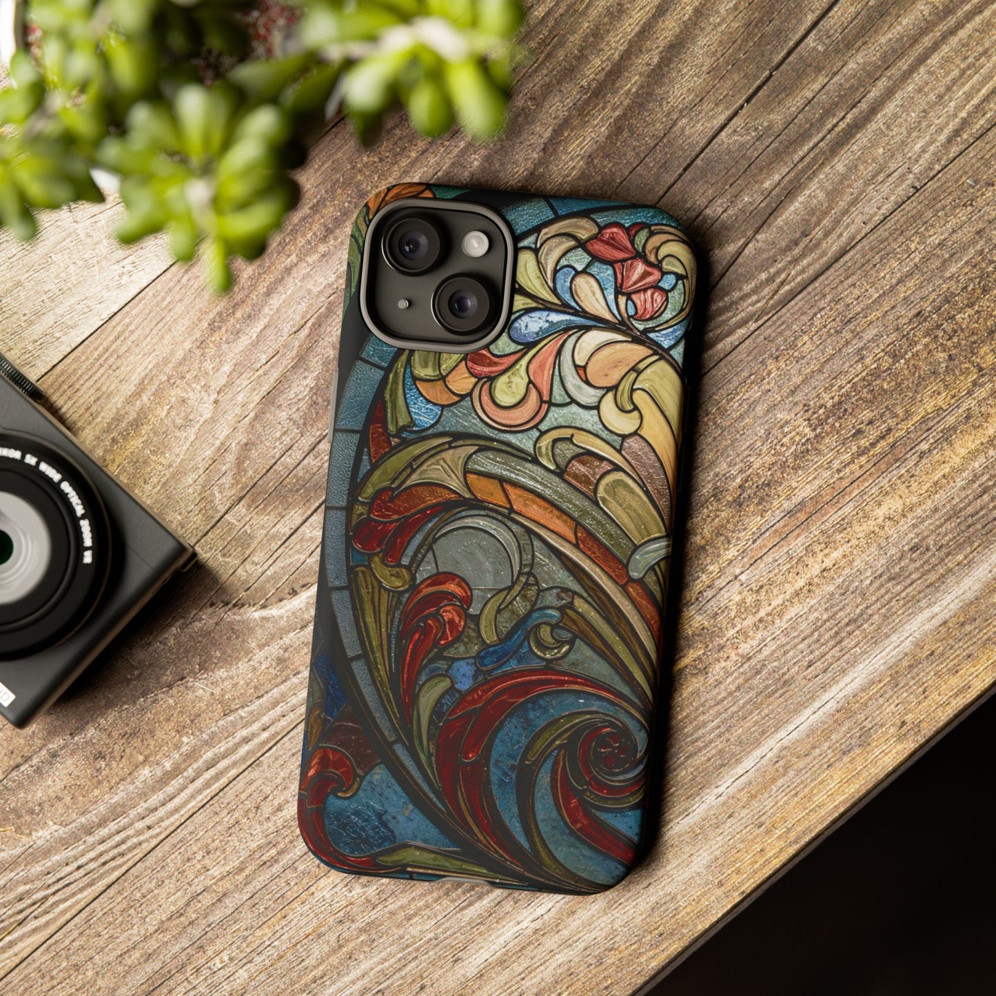 Faux Stained Glass iPhone Case, Art Nouveau Tough Case, Vintage Art Lover Gift, Durable Protector, Artistic Phone Cover, Art Deco Phone Case