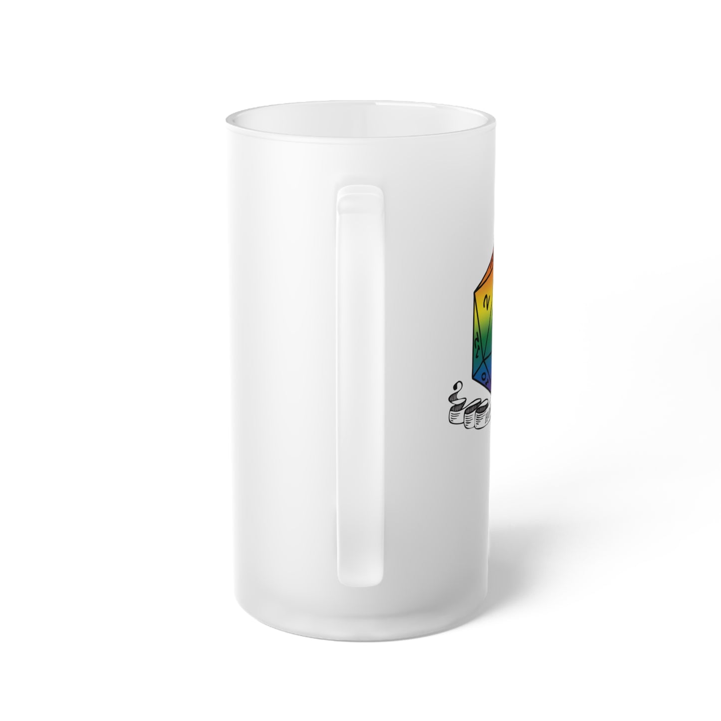 D20 Pride Flag How I Roll Frosted Glass Beer Mug 16 oz