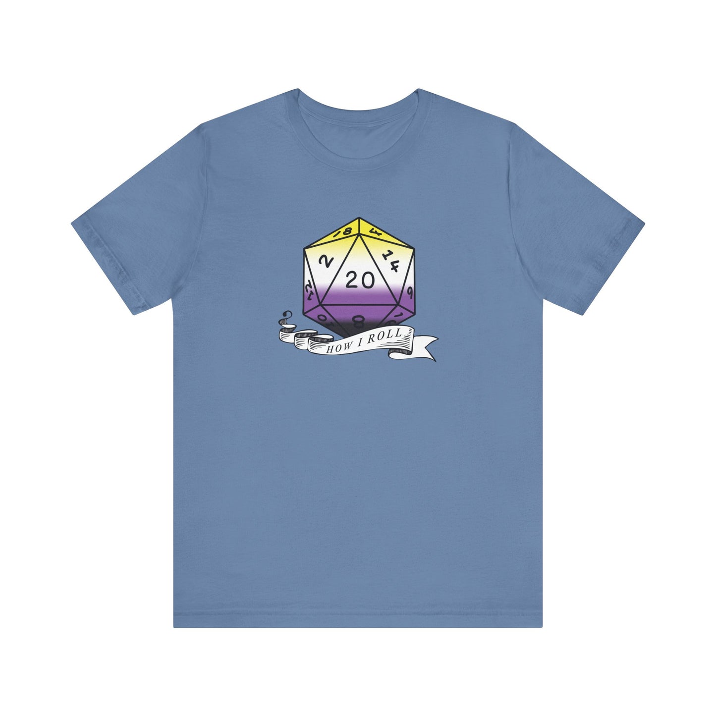 Non-Binary Pride Flag | This Is How I Roll | D20 T-Shirt | Unisex T-Shirt | Nerdy Non-Binary Pride