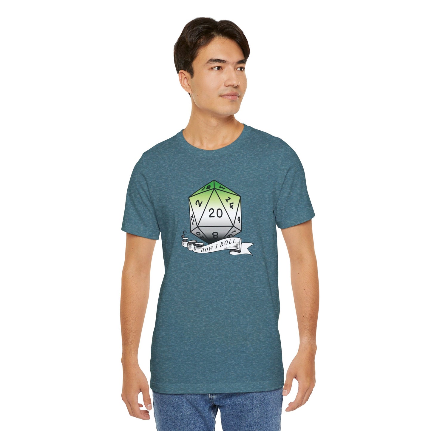 This Is How I Roll | Pride Flag D20 T-Shirt | Unisex T-Shirt | Nerdy Aromantic Pride