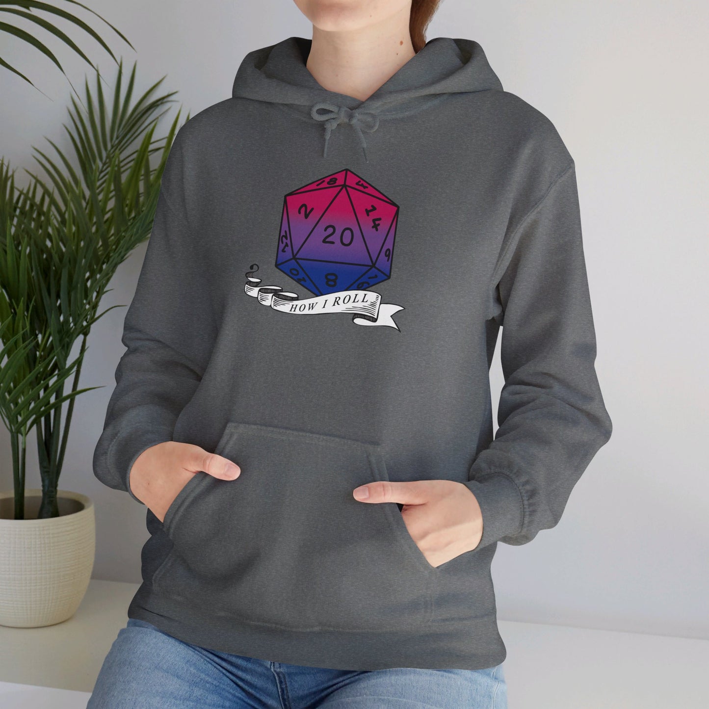 Nerdy Bisexual Pride | How I Roll | Pride Flag D20 Hoodie | Unisex Heavy Blend™ Hooded Sweatshirt