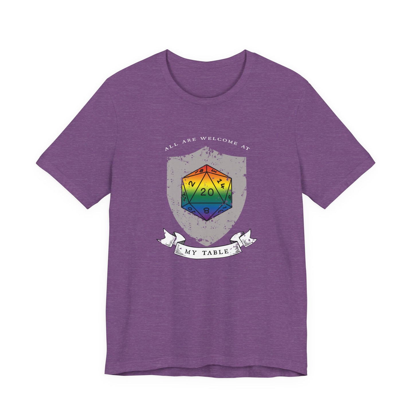 All Are Welcome At My Table | Ally | Game Mater| Dungeon Master | Pride Flag D20 T-Shirt | Unisex T-Shirt | Nerdy Non-Binary Pride