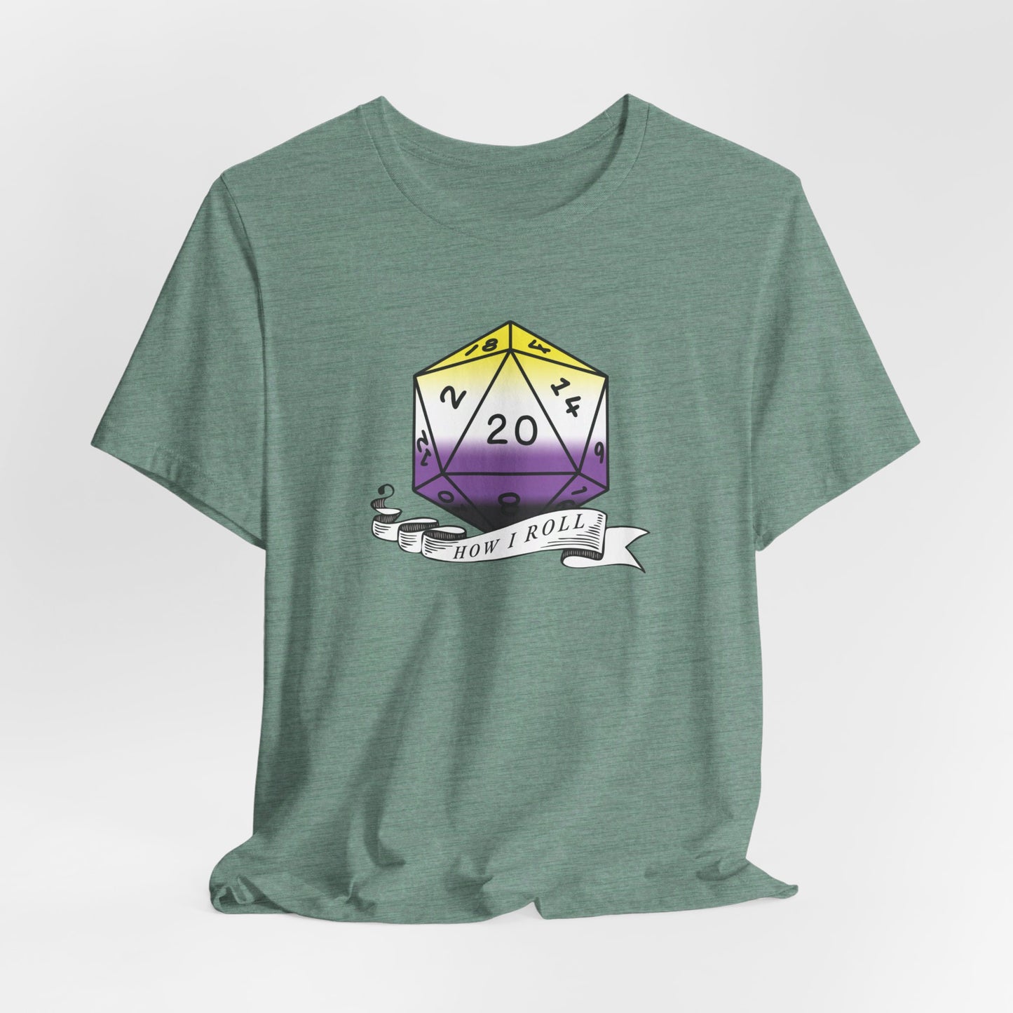 This Is How I Roll | Pride Flag D20 T-Shirt | Unisex T-Shirt | Nerdy Non-Binary Pride