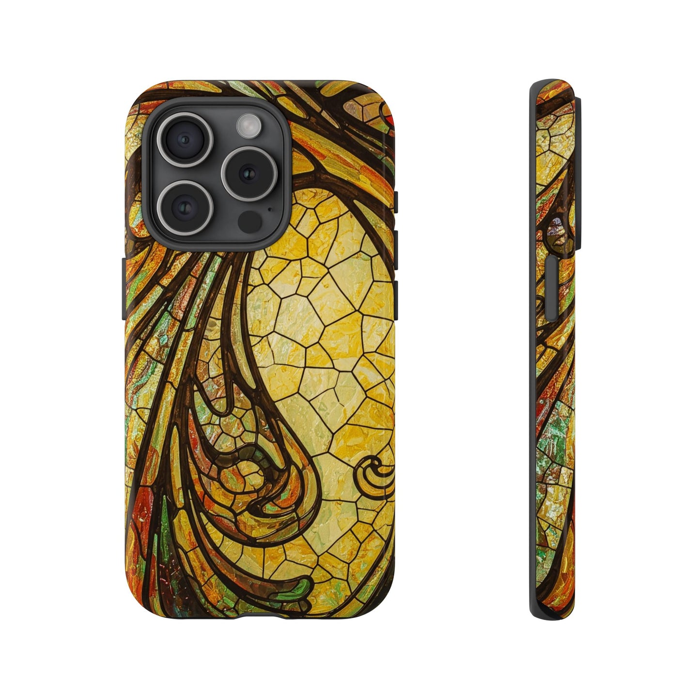Faux Stained Glass Art Nouveau Style iPhone Case, Tough Cases, Vintage Design, Durable Phone Protector, Earth tones