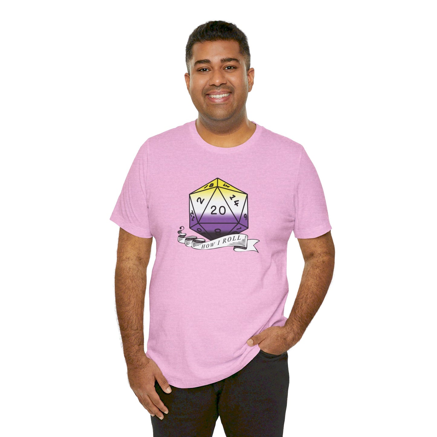 This Is How I Roll | Pride Flag D20 T-Shirt | Unisex T-Shirt | Nerdy Non-Binary Pride