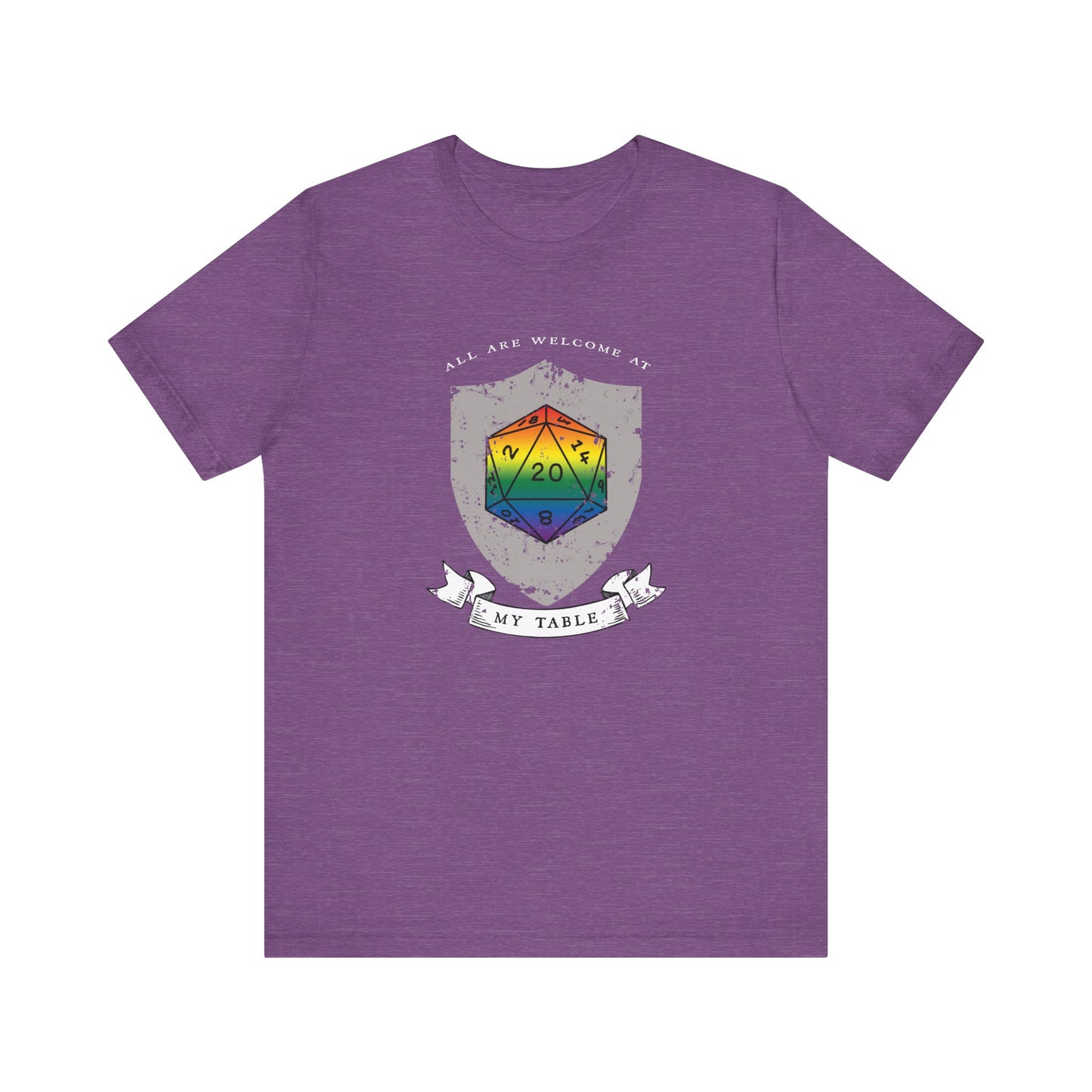 All Are Welcome At My Table | Ally | Game Mater| Dungeon Master | Pride Flag D20 T-Shirt | Unisex T-Shirt | Nerdy Non-Binary Pride