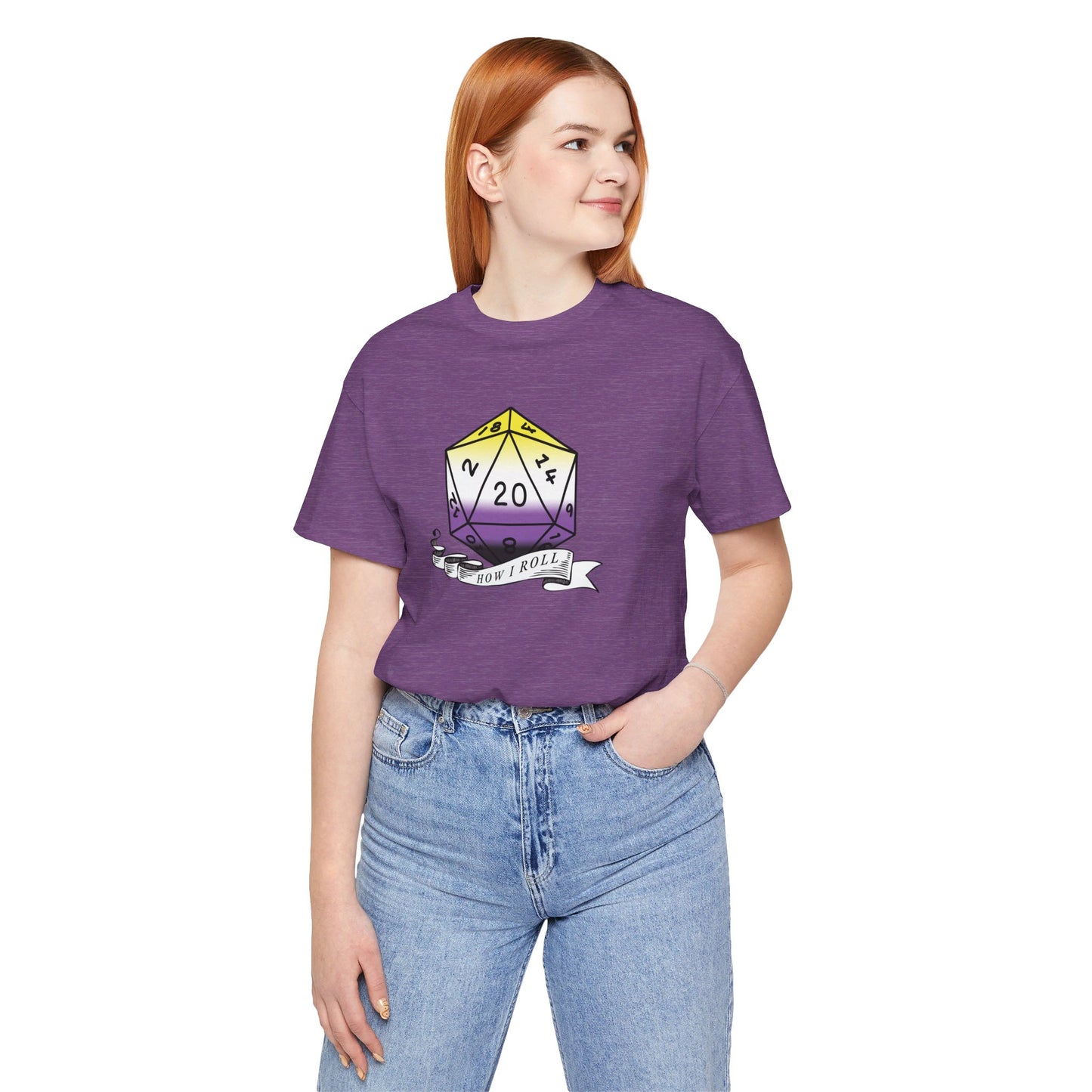 Non-Binary Pride Flag | This Is How I Roll | D20 T-Shirt | Unisex T-Shirt | Nerdy Non-Binary Pride