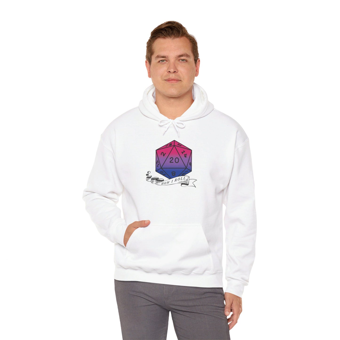 Nerdy Bisexual Pride | How I Roll | Pride Flag D20 Hoodie | Unisex Heavy Blend™ Hooded Sweatshirt