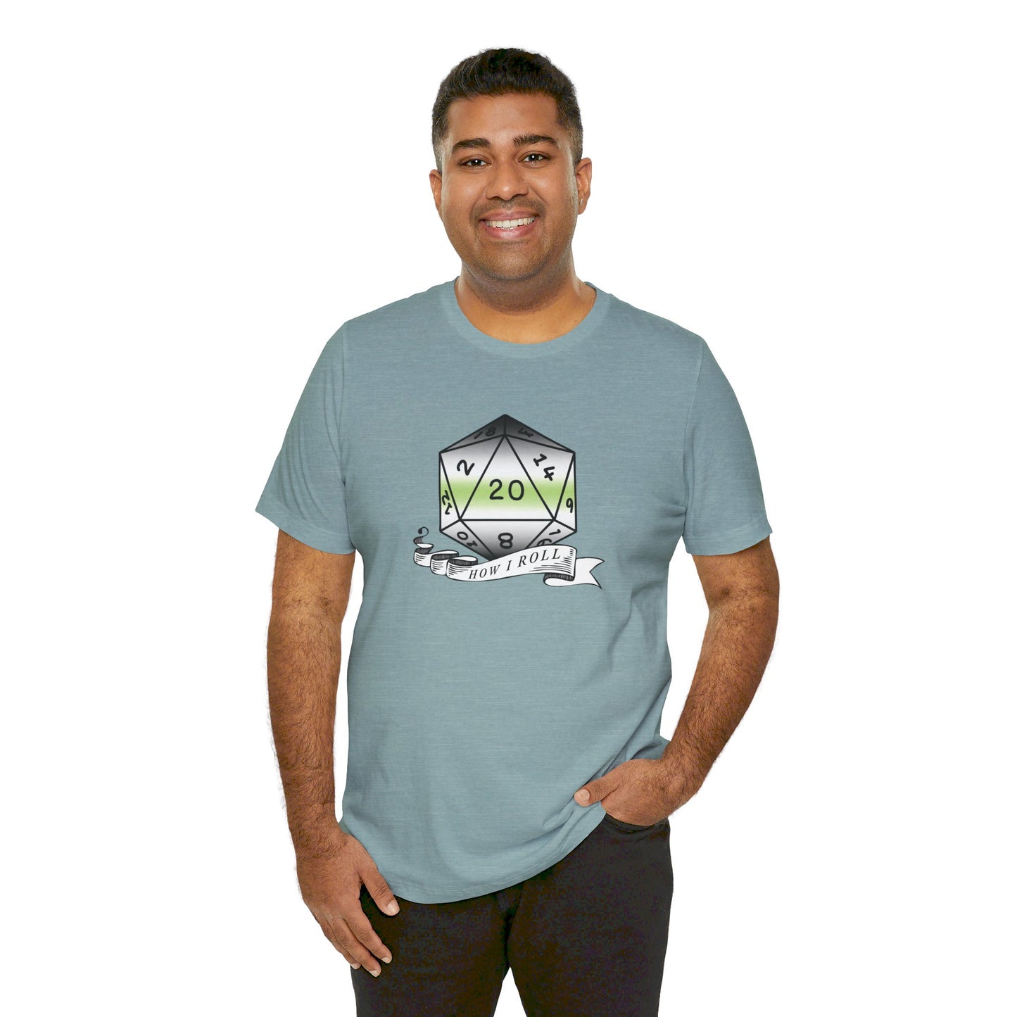 This Is How I Roll | Pride Flag D20 T-Shirt | Unisex T-Shirt | Nerdy Agender Pride