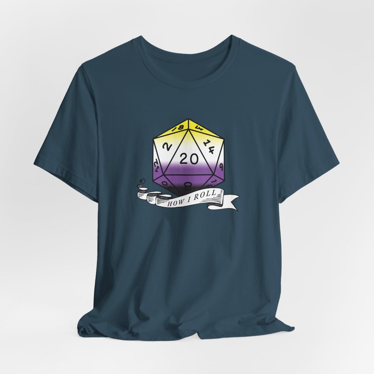 Non-Binary Pride Flag | This Is How I Roll | D20 T-Shirt | Unisex T-Shirt | Nerdy Non-Binary Pride