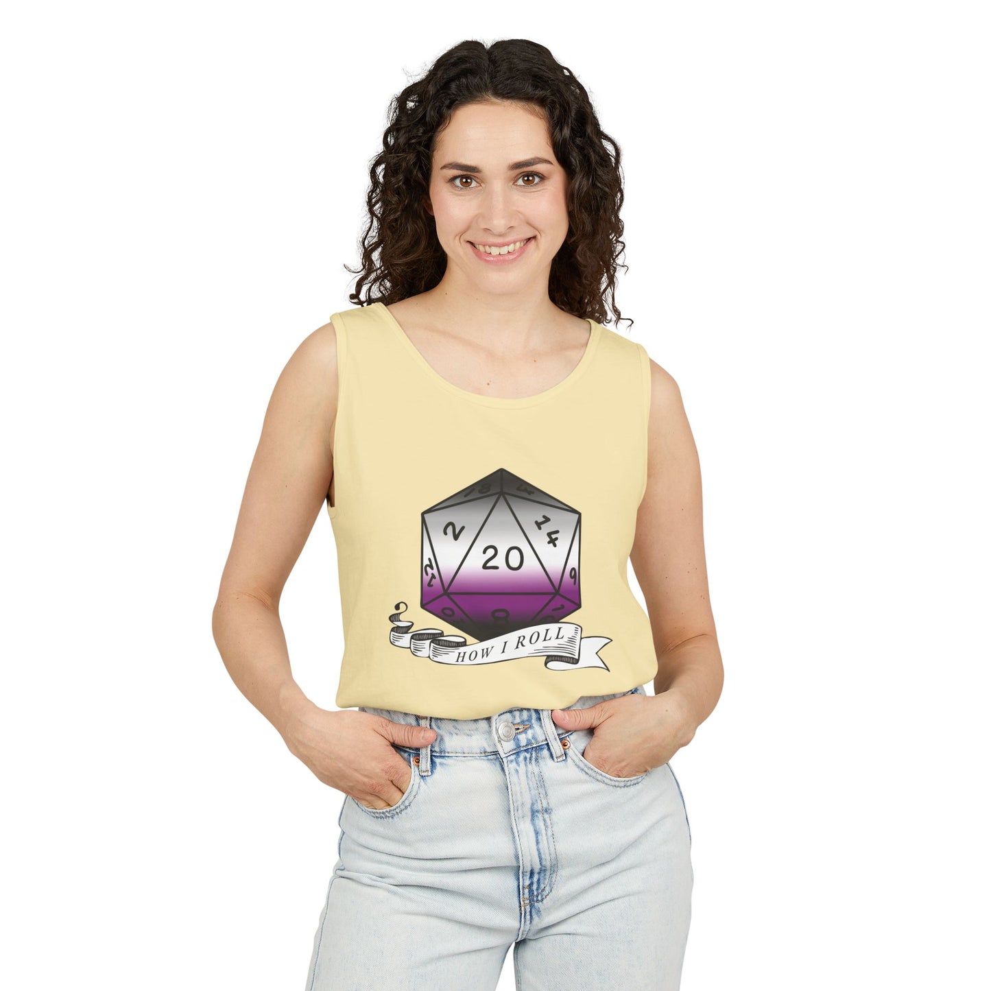 Nerdy Asexual Pride | How I Roll | Pride Flag D20 | Unisex Garment-Dyed Tank Top