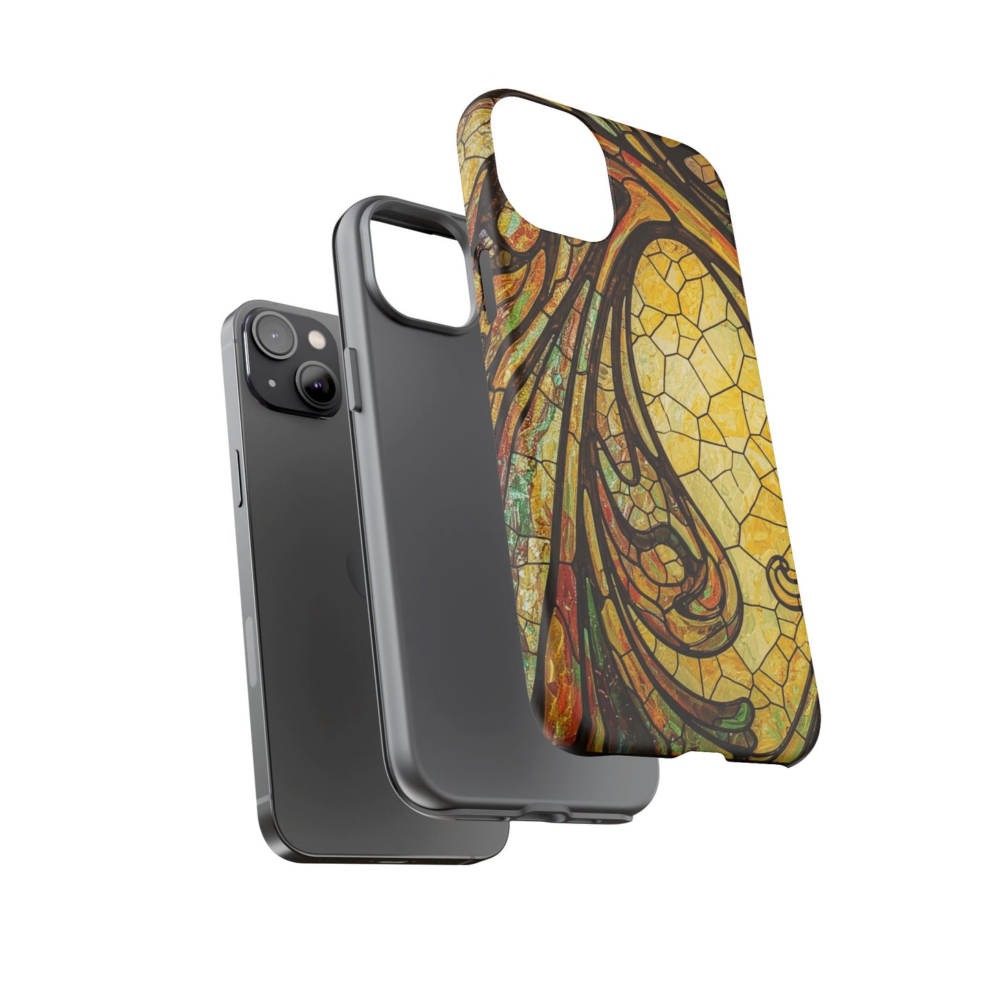 Faux Stained Glass Art Nouveau Style iPhone Case, Tough Cases, Vintage Design, Durable Phone Protector, Earth tones