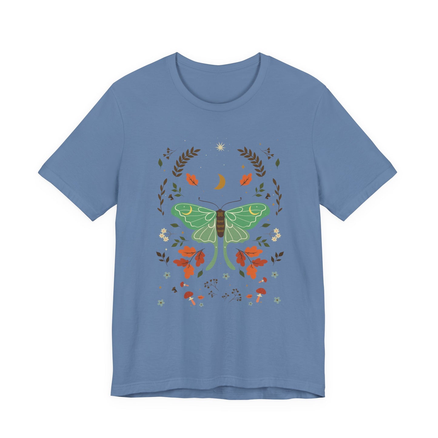 Cottagecore Luna Moth Mushroom Autumn Leaves Short Sleeve T-shirt