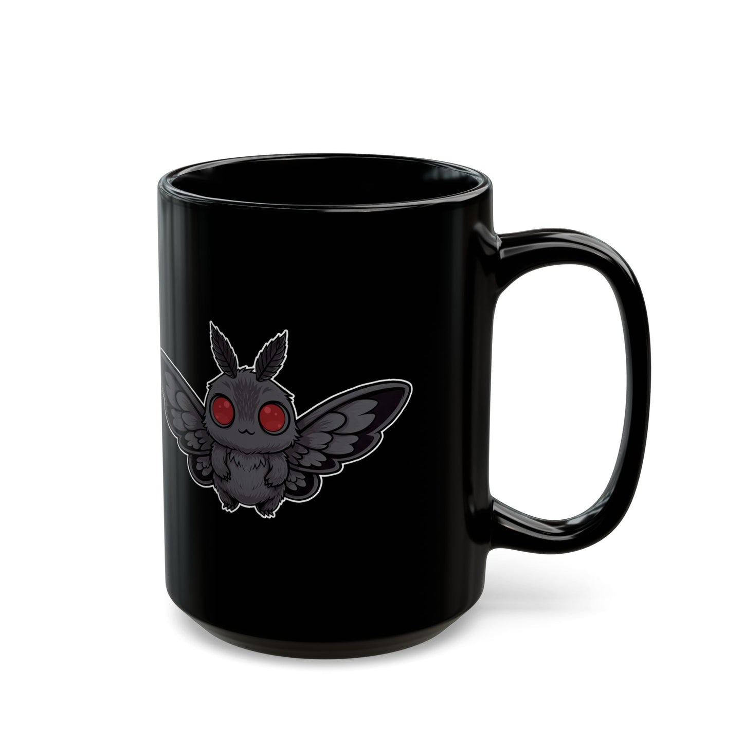 Cute Chibi Mothman, Dark Aesthetic Coffee Cup, Gift for Office, 11oz 15oz, Printed on Both Sides, Cryptid Lover's Tea Mug, Occult