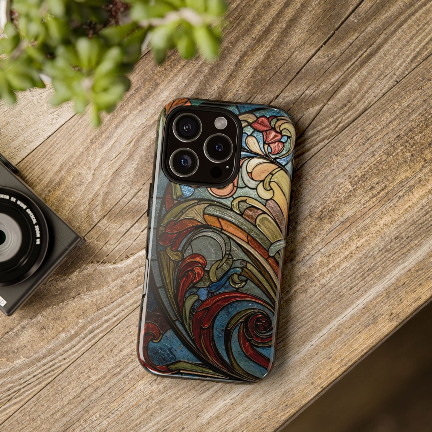 Faux Stained Glass iPhone Case, Art Nouveau Tough Case, Vintage Art Lover Gift, Durable Protector, Artistic Phone Cover, Art Deco Phone Case