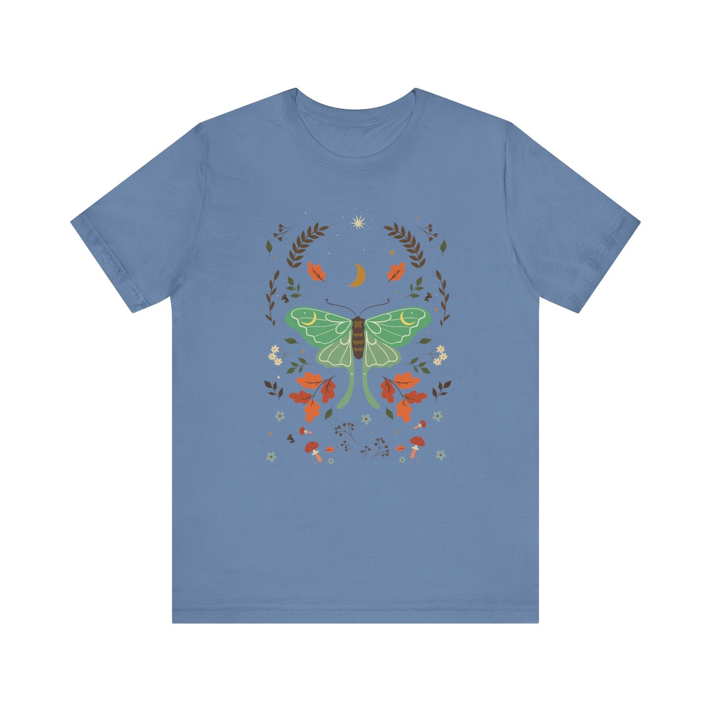 Cottagecore Luna Moth Mushroom Autumn Leaves Short Sleeve T-shirt