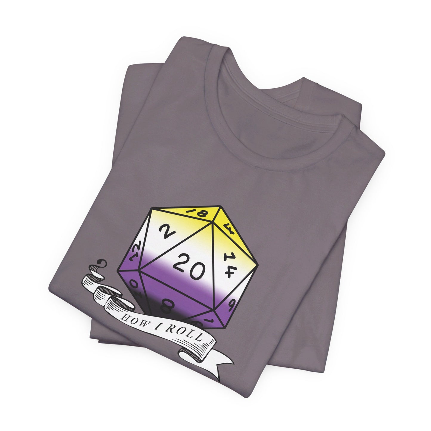 Non-Binary Pride Flag | This Is How I Roll | D20 T-Shirt | Unisex T-Shirt | Nerdy Non-Binary Pride