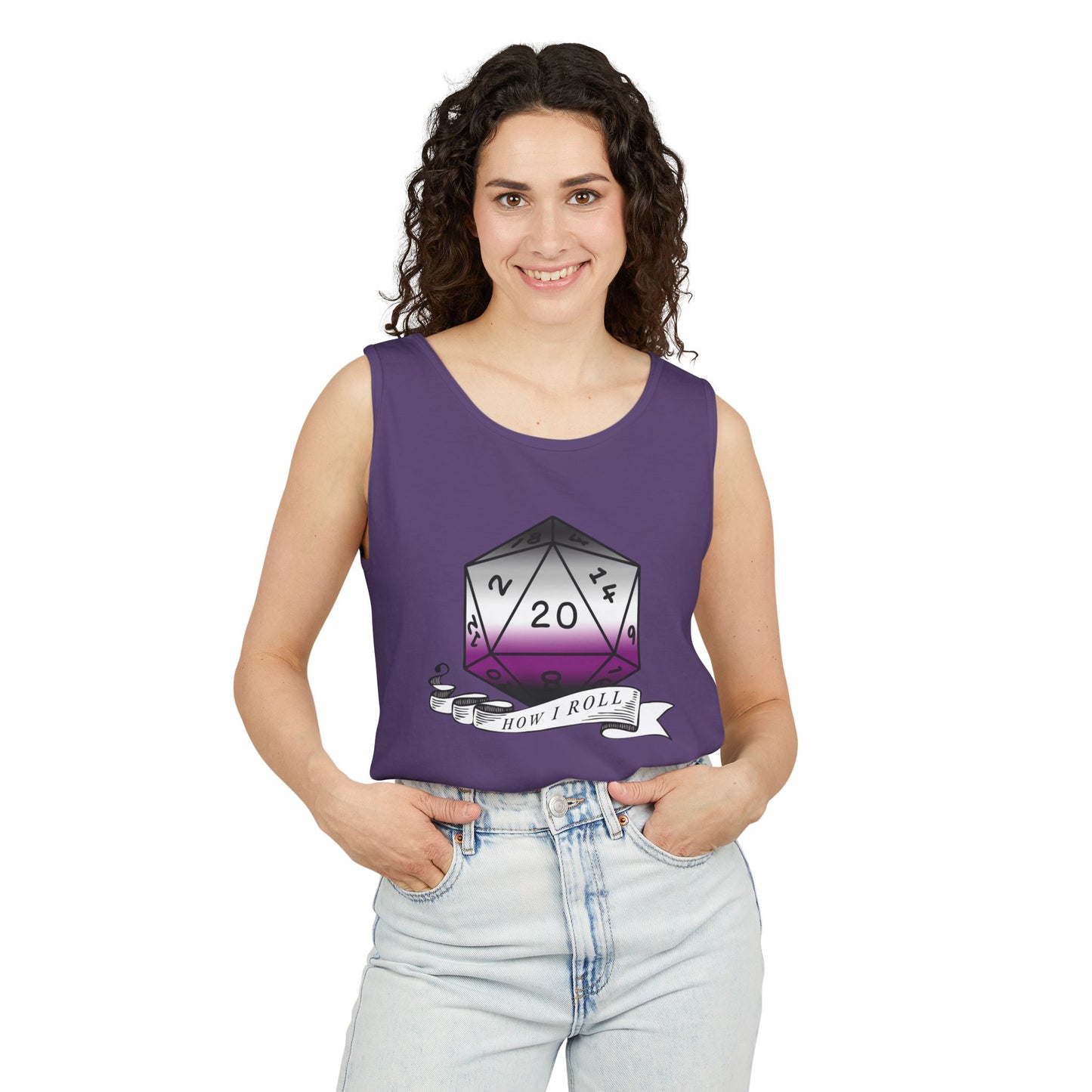 Nerdy Asexual Pride | How I Roll | Pride Flag D20 | Unisex Garment-Dyed Tank Top