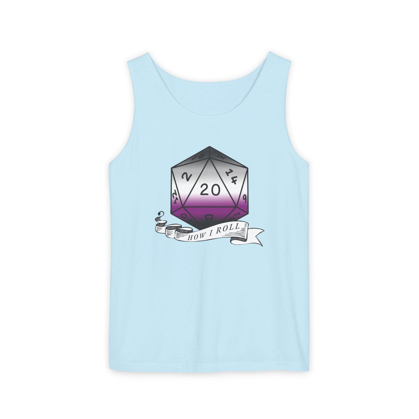 Nerdy Asexual Pride | How I Roll | Pride Flag D20 | Unisex Garment-Dyed Tank Top