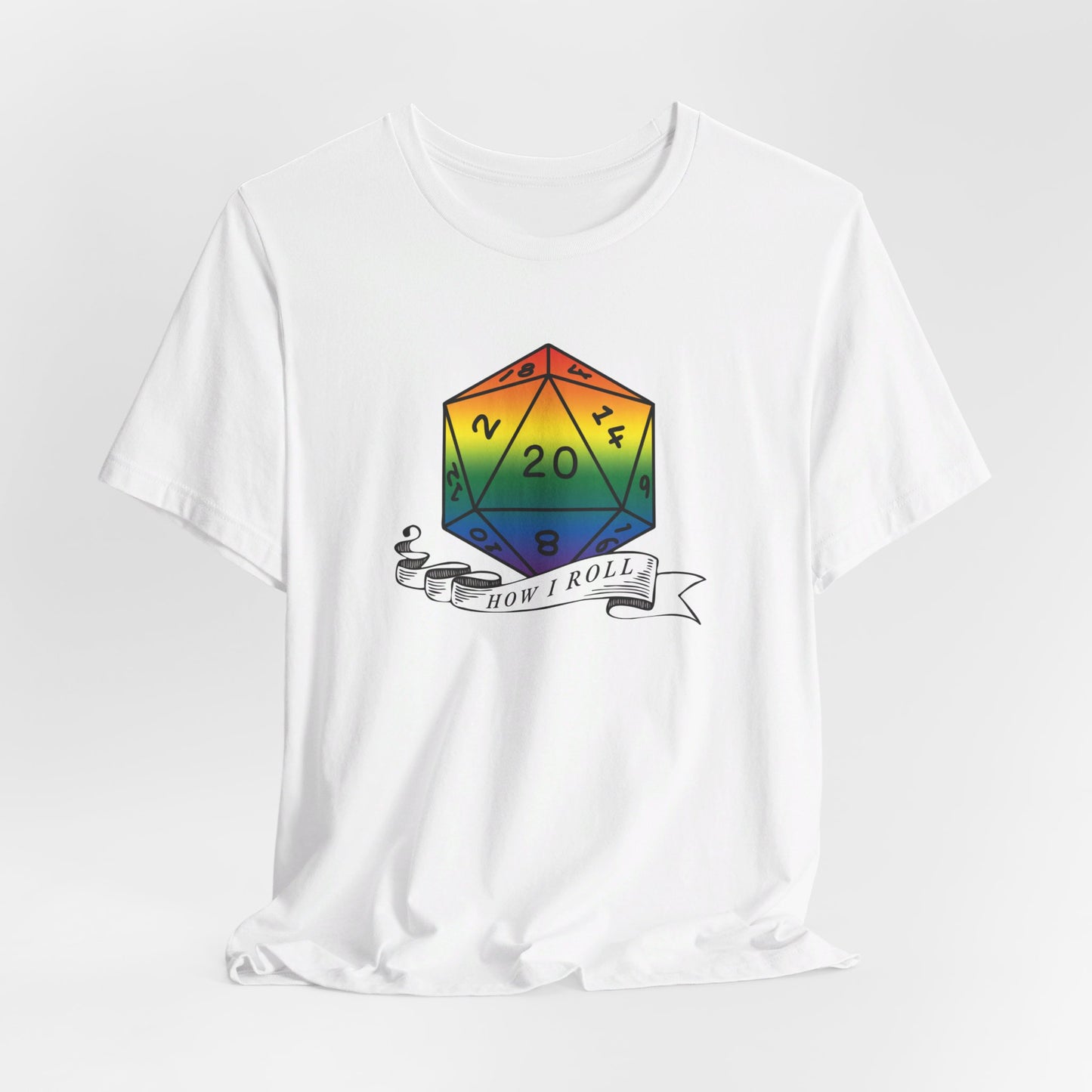 Rainbow Pride D20 "How I Roll" Unisex Jersey Short Sleeve Tee