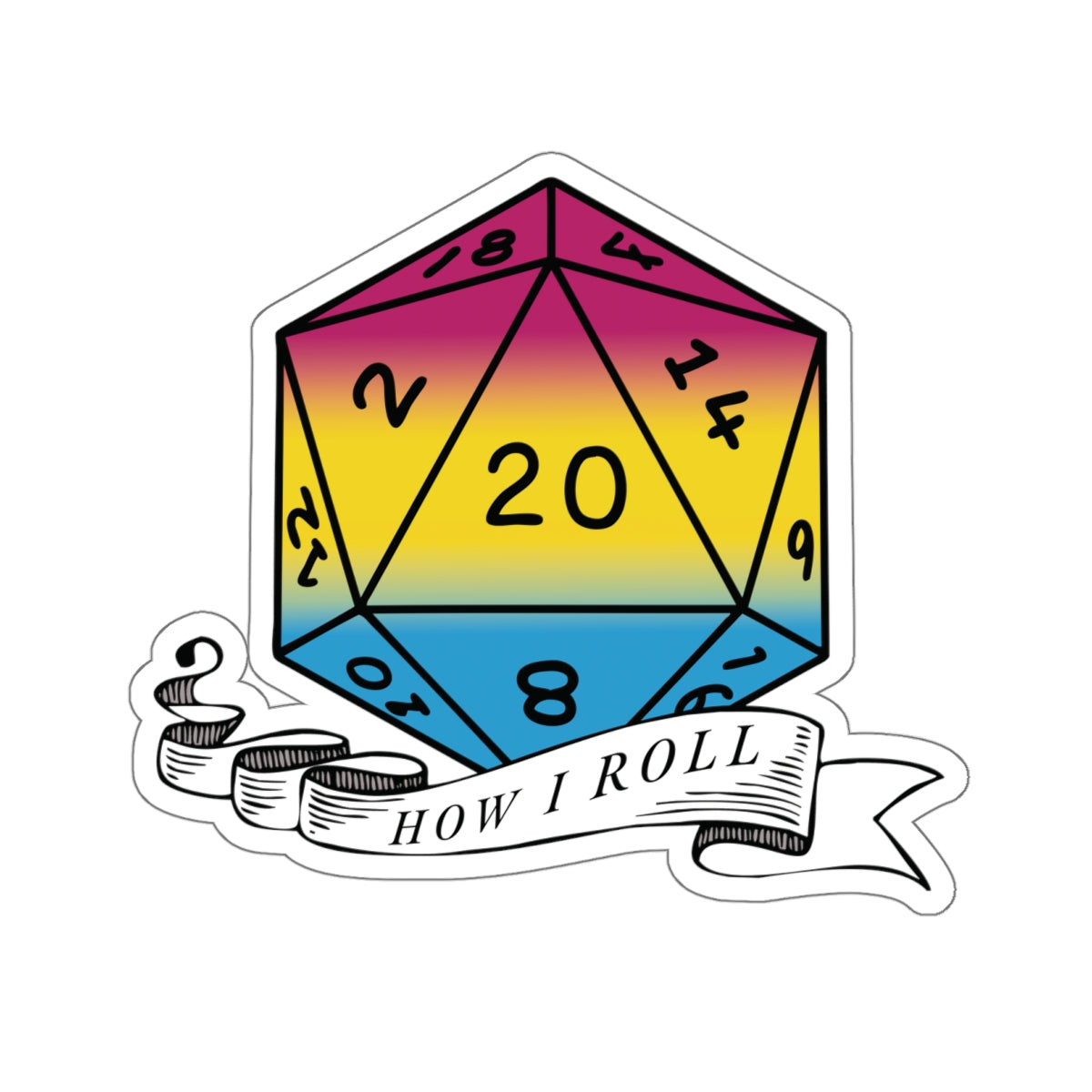 Pansexual Flag PRIDE D20 How I Roll Sticker
