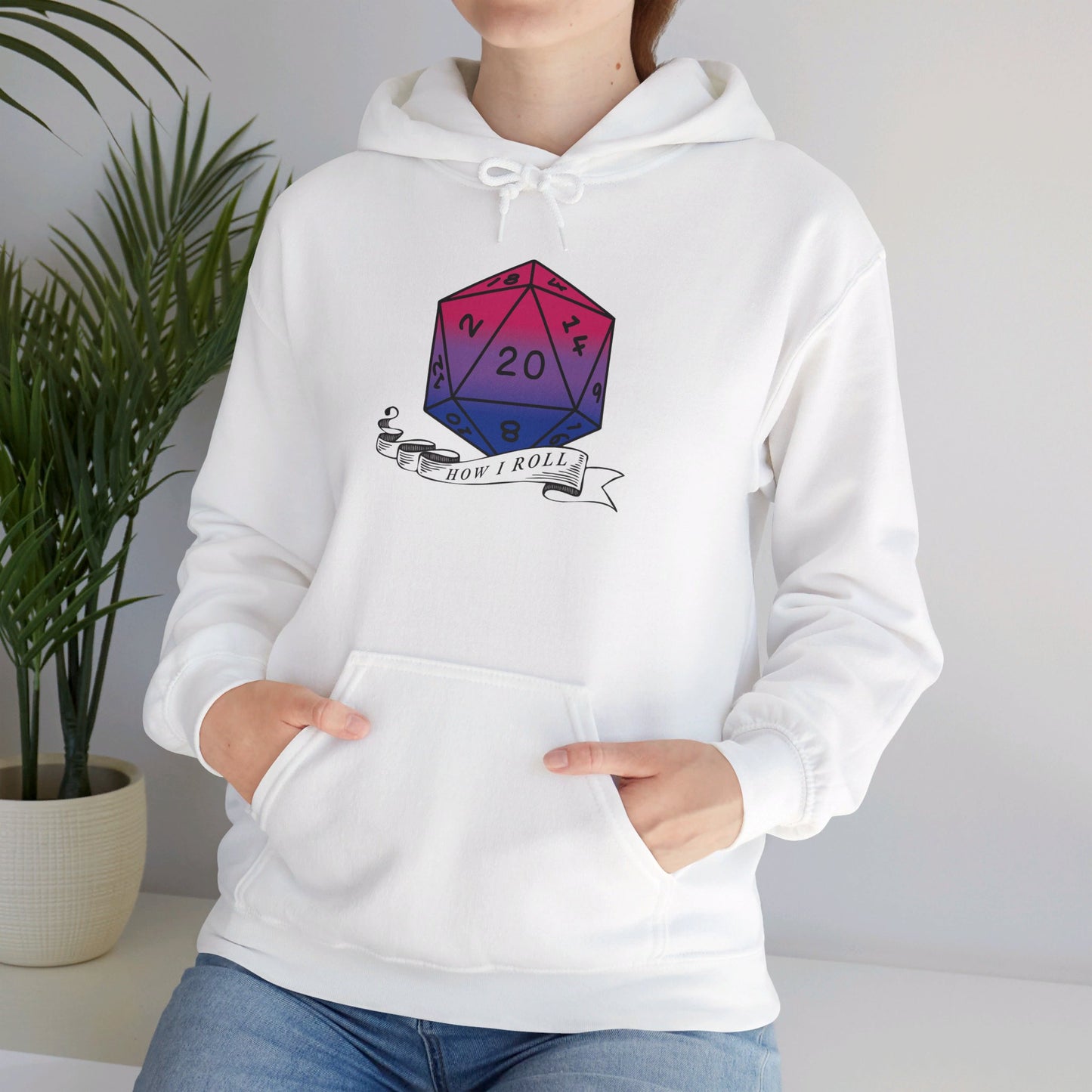 Nerdy Bisexual Pride | How I Roll | Pride Flag D20 Hoodie | Unisex Heavy Blend™ Hooded Sweatshirt