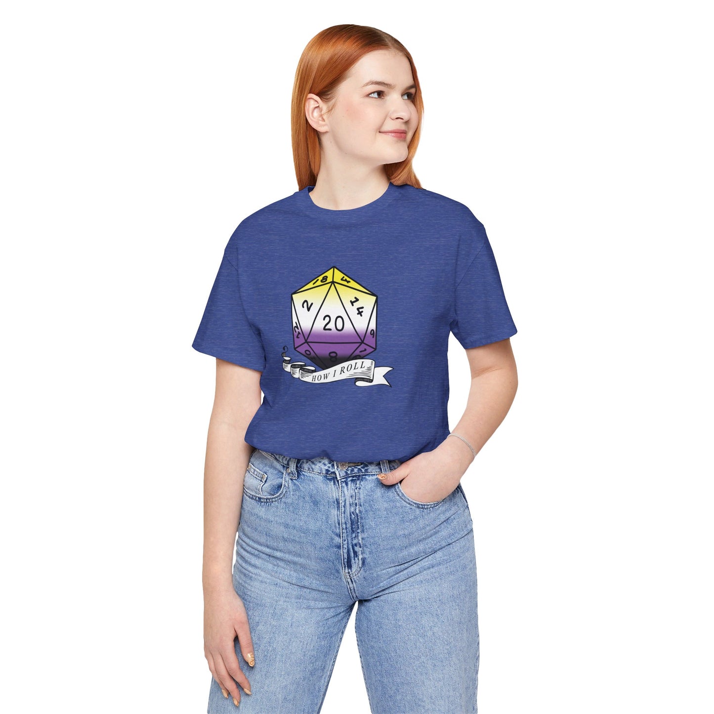 Non-Binary Pride Flag | This Is How I Roll | D20 T-Shirt | Unisex T-Shirt | Nerdy Non-Binary Pride