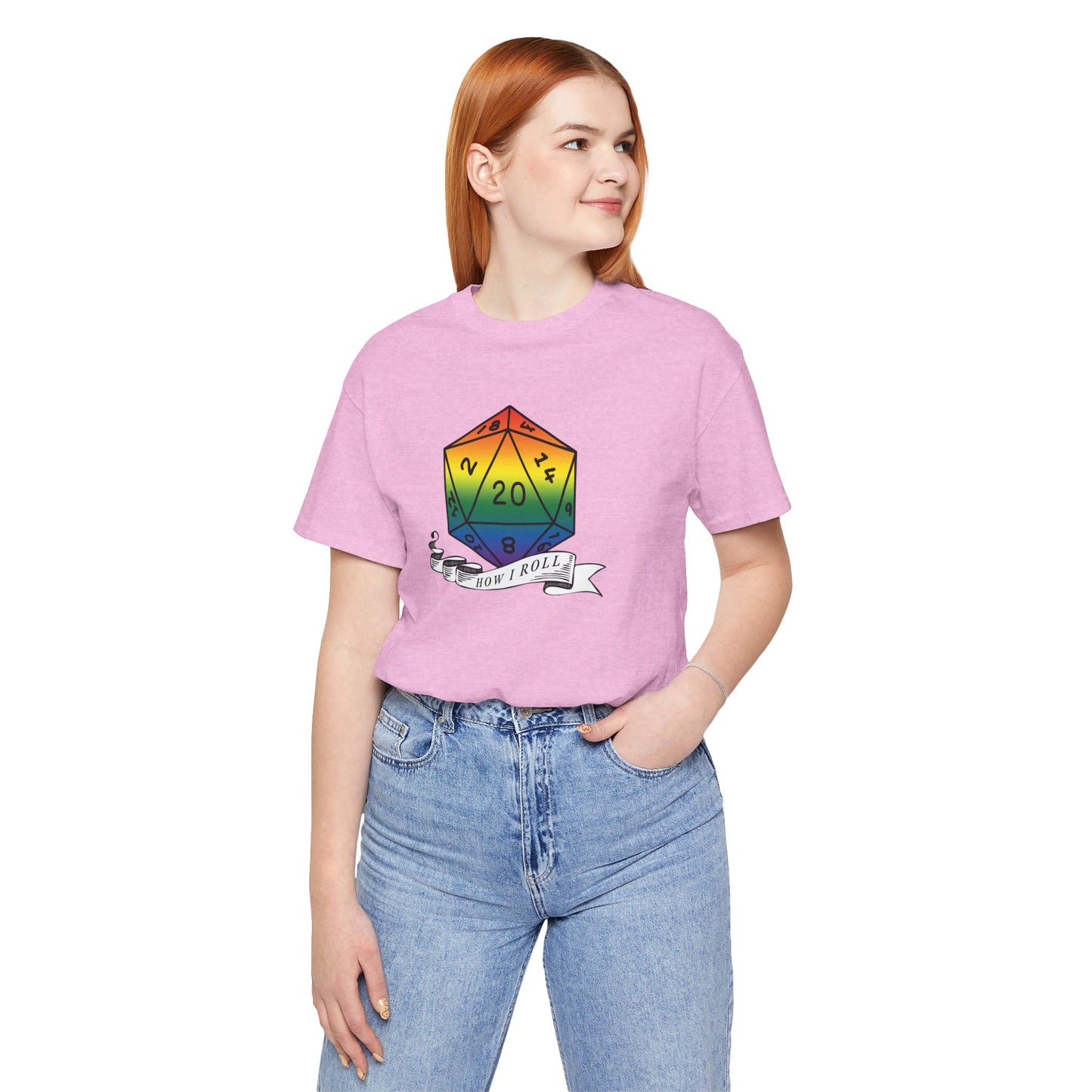 Rainbow Pride D20 "How I Roll" Unisex Jersey Short Sleeve Tee