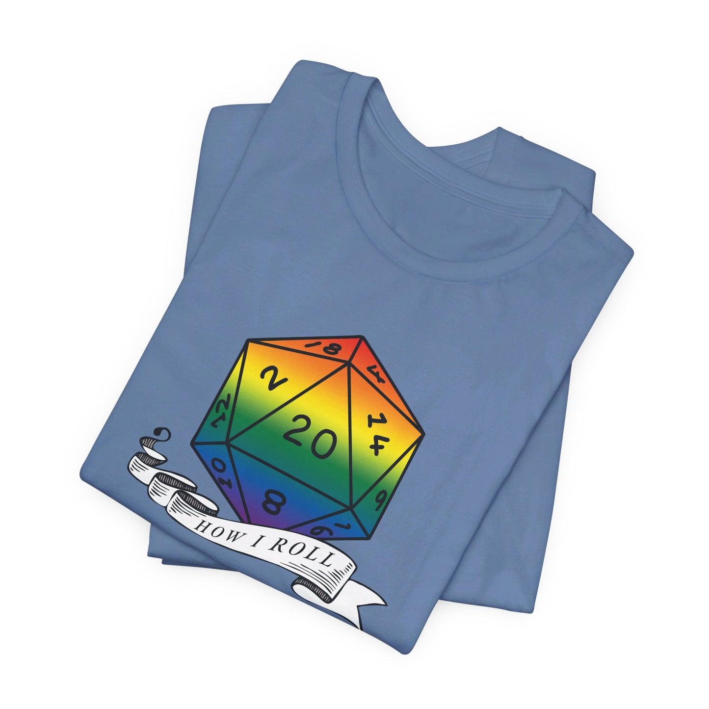 Rainbow Pride D20 "How I Roll" Unisex Jersey Short Sleeve Tee