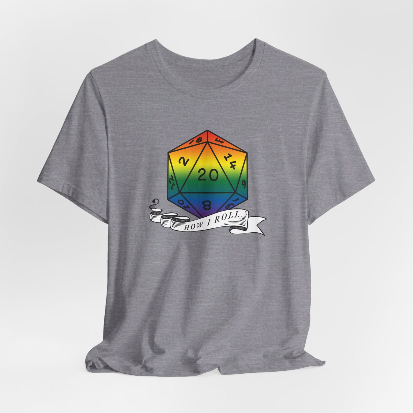 Rainbow Pride D20 "How I Roll" Unisex Jersey Short Sleeve Tee