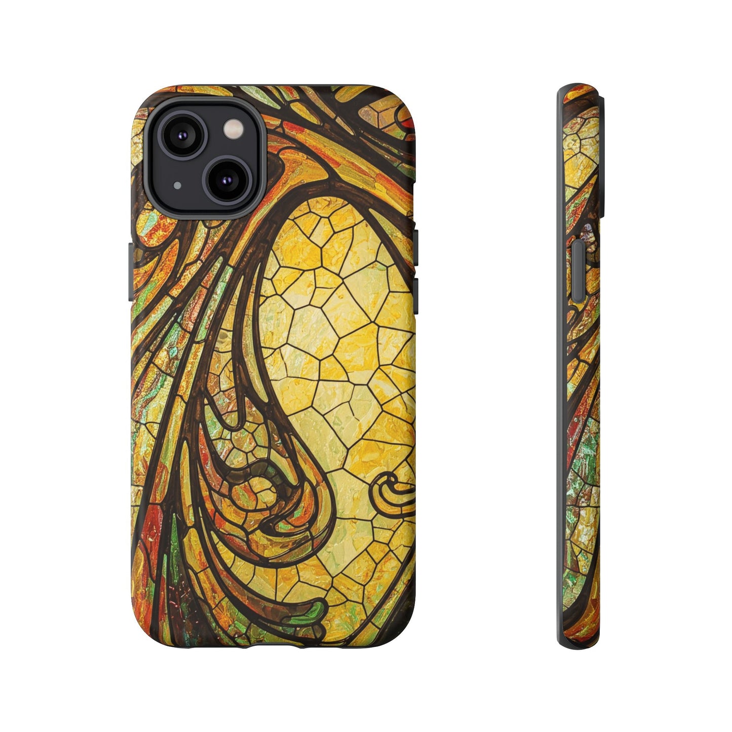 Faux Stained Glass Art Nouveau Style iPhone Case, Tough Cases, Vintage Design, Durable Phone Protector, Earth tones