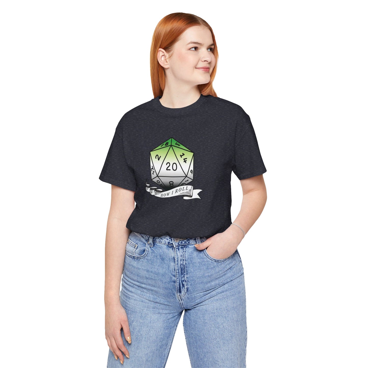 This Is How I Roll | Pride Flag D20 T-Shirt | Unisex T-Shirt | Nerdy Aromantic Pride
