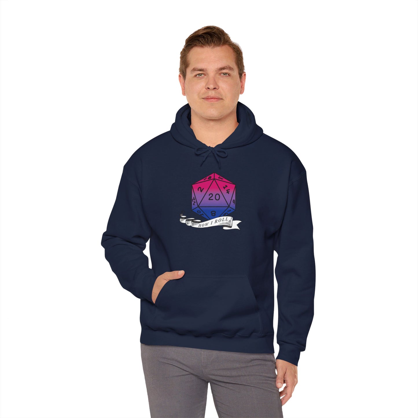 Nerdy Bisexual Pride | How I Roll | Pride Flag D20 Hoodie | Unisex Heavy Blend™ Hooded Sweatshirt