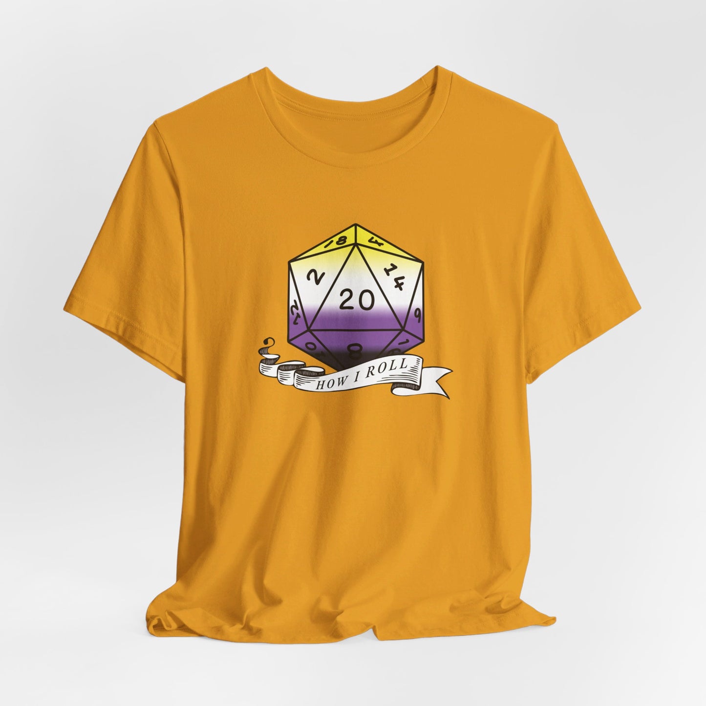 Non-Binary Pride Flag | This Is How I Roll | D20 T-Shirt | Unisex T-Shirt | Nerdy Non-Binary Pride